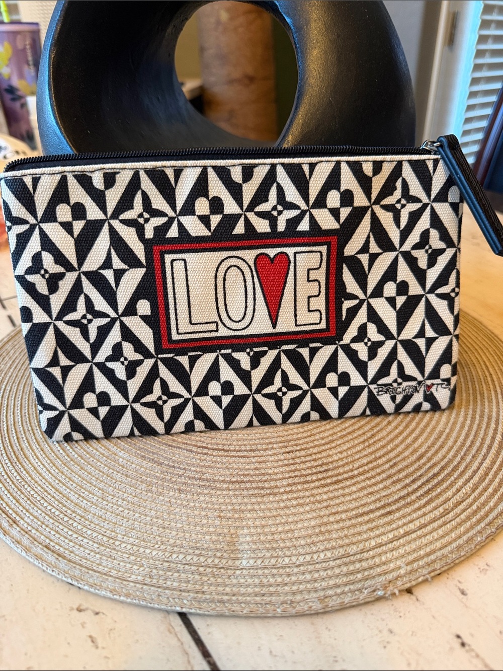 Brighton LOVE Pattern Black & White Canvas Double Sided Cosmetic/Travel Pouch